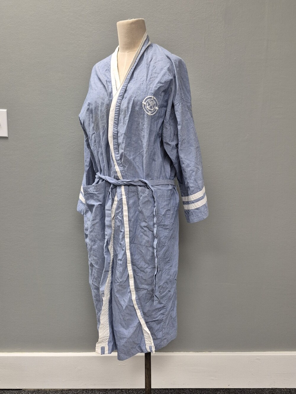 Barrington Blue Chambray Nautical Robe One Size Coastal Grandpacore VTG